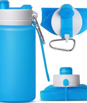 Collapsible Water Bottle, Portable Folding Bottle & Water Bottle with Clip for Backpack, Foldable Water Bottle BPA Free, Sport Bottle Water Squeeze Collapble Watterbottles (Blue)