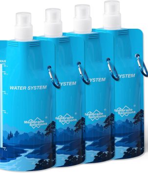 Membrane Solutions Collapsible 23oz Water Bottle with Filter Straw, Reusable Pouch and Carabiner, Foldable Water Container for Hiking, Camping, Travel, Emergency